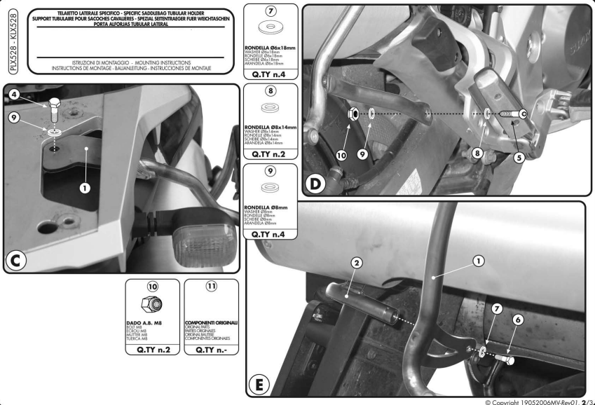 GIVI PLX528 SUZUKI DL 1000 V-STROM (02-11) KAWASAKI KLV 1000 (04-10) YAN ÇANTA TAŞIYICI