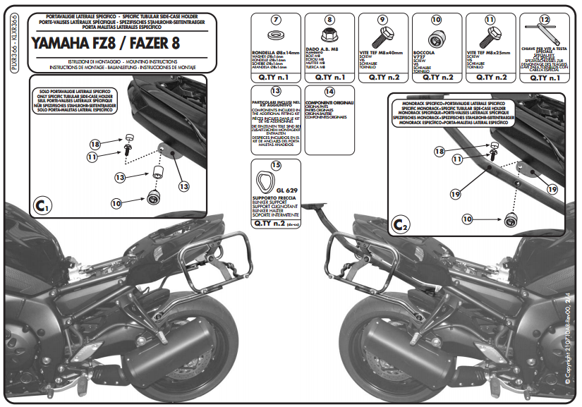 GIVI PLXR366 YAMAHA FZ8-FAZER8 (10-15) YAN ÇANTA TAŞIYICI
