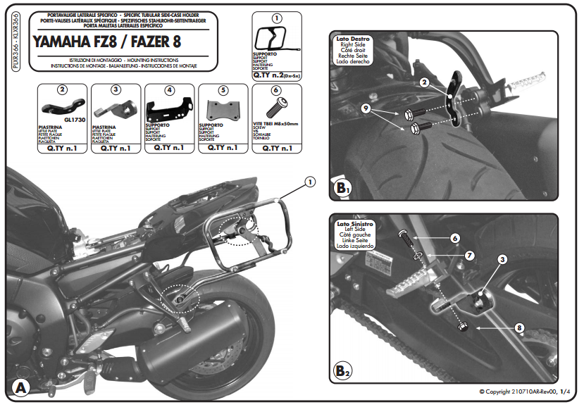 GIVI PLXR366 YAMAHA FZ8-FAZER8 (10-15) YAN ÇANTA TAŞIYICI