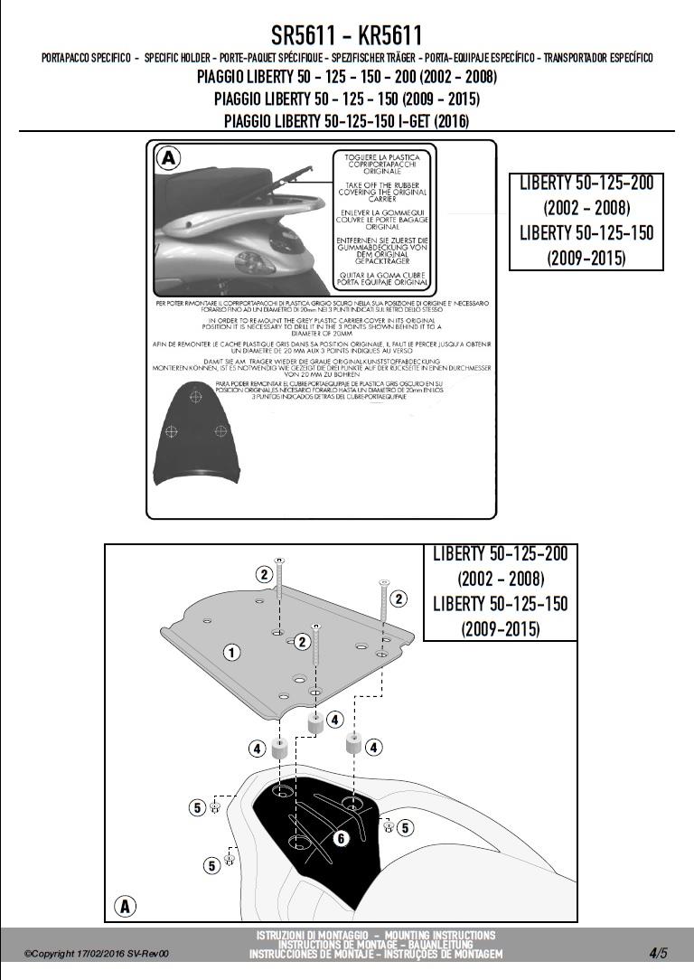 GIVI SR5611 PIAGGIO LIBERTY 50-125-150-200 I-GET (02-23) ARKA ÇANTA TAŞIYICI