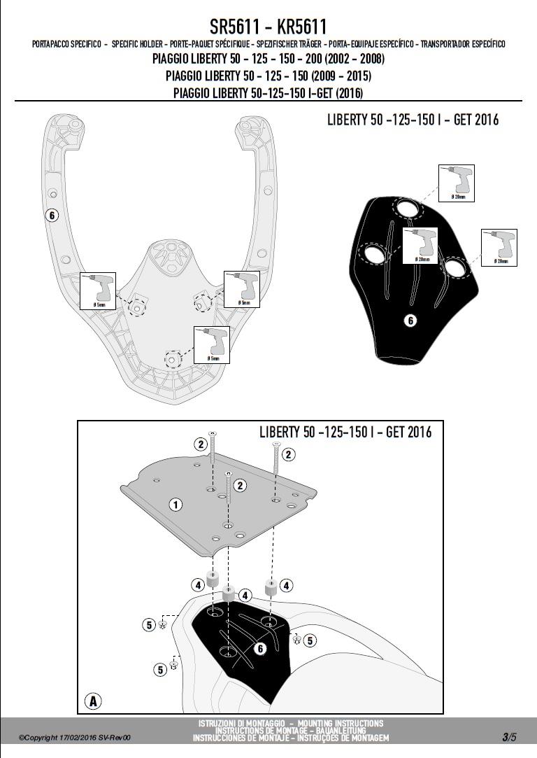 GIVI SR5611 PIAGGIO LIBERTY 50-125-150-200 I-GET (02-23) ARKA ÇANTA TAŞIYICI