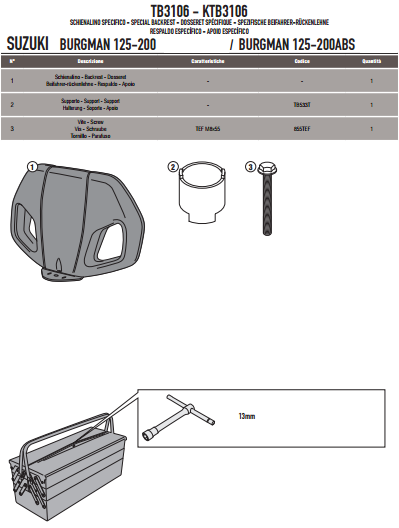 GIVI TB3106 SUZUKI BURGMAN 125-200 (06-13) - BURGMAN 125-200 ABS (14-21) SISSYBAR