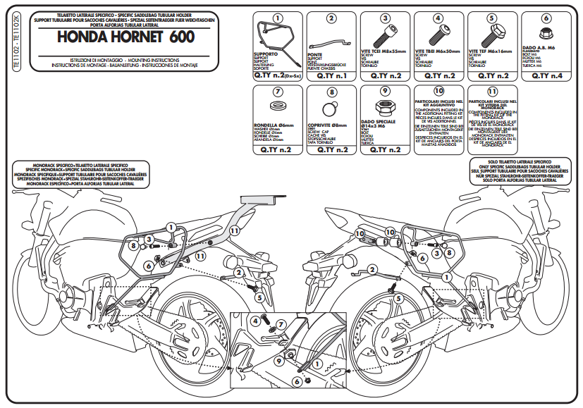 GIVI TE1102 HONDA HORNET 600 (11-13) - CBR 600 F (11-13) YAN KUMAŞ ÇANTA TAŞIYICI