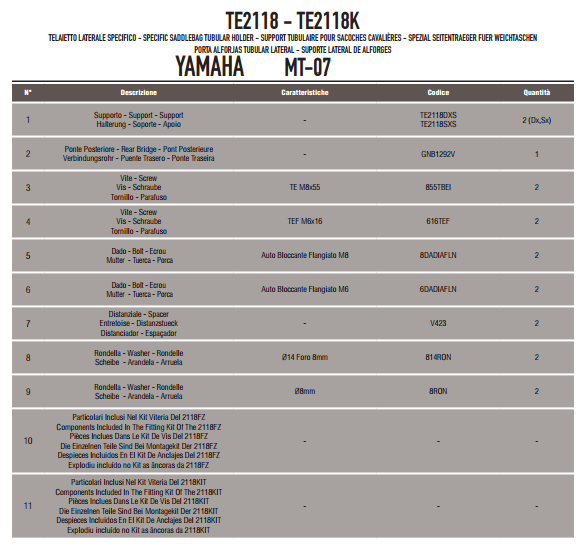 GIVI TE2118 YAMAHA MT-07 (14-17) YAN KUMAŞ ÇANTA TAŞIYICI