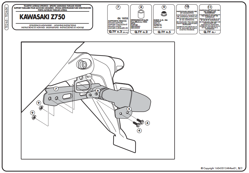 GIVI TE265 KAWASAKI Z 750 (07-14) YAN KUMAŞ ÇANTA TAŞIYICI