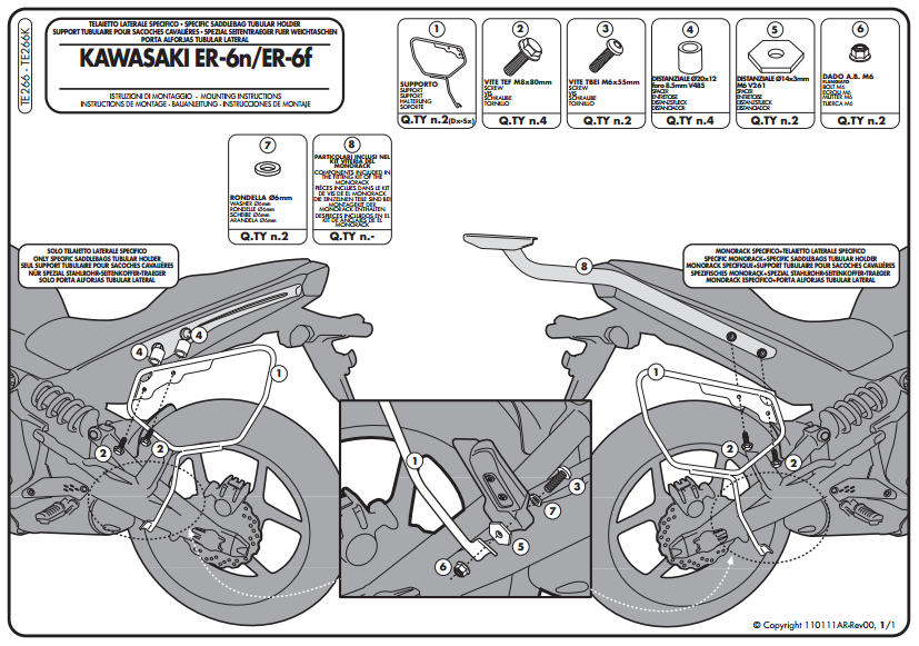 GIVI TE266 KAWASAKI ER-6N - ER-6F (09-11) YAN KUMAŞ ÇANTA TAŞIYICI