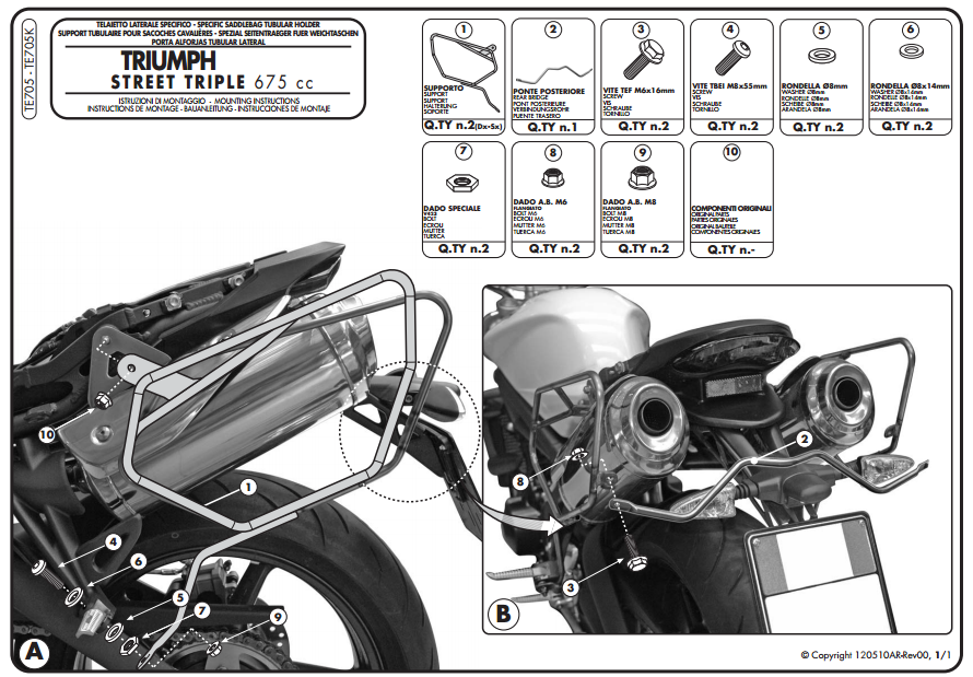 GIVI TE705 TRIUMPH STREET TRIBLE 675 (07-12) YAN KUMAŞ ÇANTA TAŞIYICI