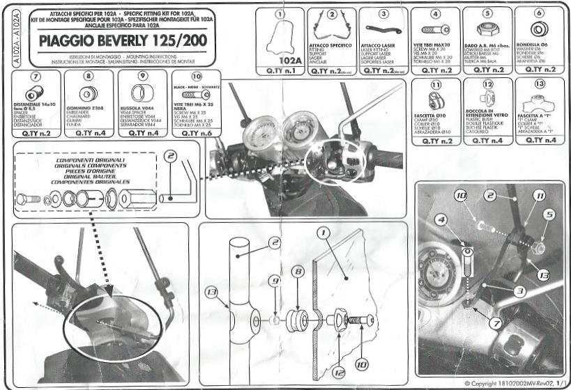 KAPPA A102A PIAGGIO BEVERLY 125-200 (01-04) RÜZGAR SİPERLİK BAĞLANTISI