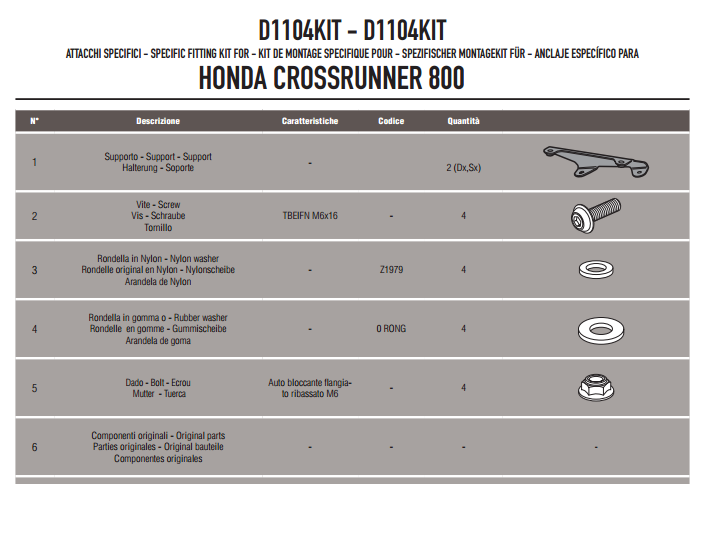 KAPPA D1104KITK HONDA VFR 800X CROSSRUNNER (11-14) RÜZGAR SİPERLİK BAĞLANTISI