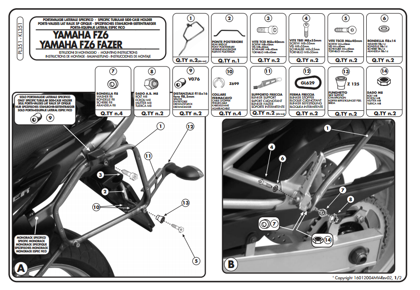 KAPPA KL351 YAMAHA FZ6 - FZ6 600 FAZER (04-06) YAN ÇANTA TAŞIYICI