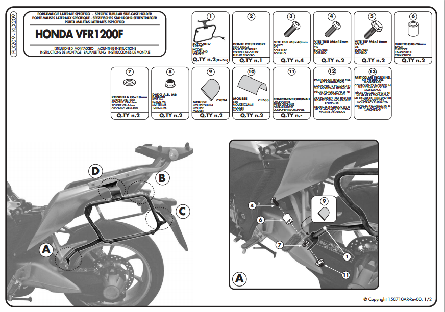 KAPPA KLX209 HONDA VFR 1200 F (10-16) YAN ÇANTA TAŞIYICI