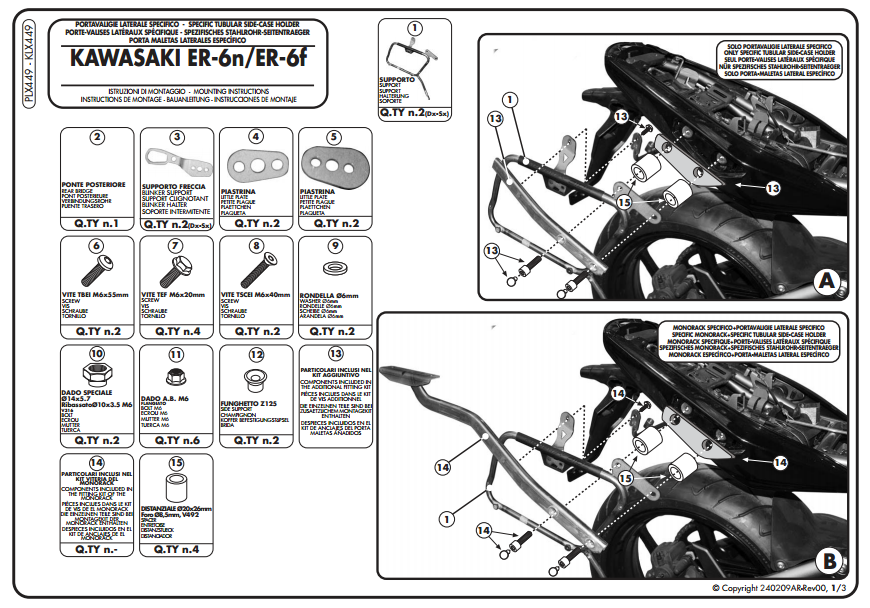 KAPPA KLX449 KAWASAKI ER-6N - ER-6F 650 (09-11) YAN ÇANTA TAŞIYICI