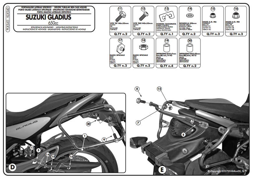 KAPPA KLX540 SUZUKI GLADIUS 650 (09-15) YAN ÇANTA TAŞIYICI