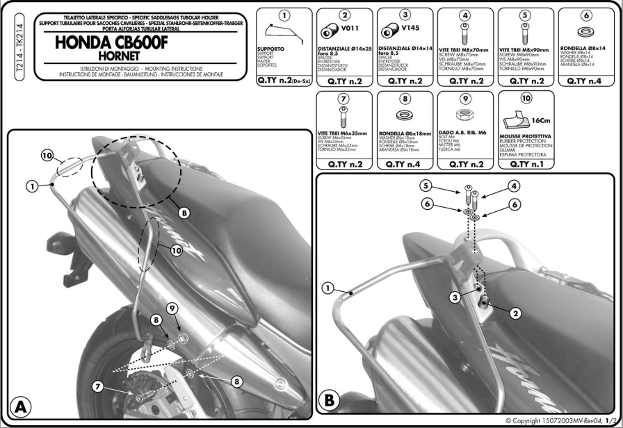 KAPPA TK214 HONDA CB 600 F HORNET - S (98-06) YAN KUMAŞ ÇANTA TAŞIYICI