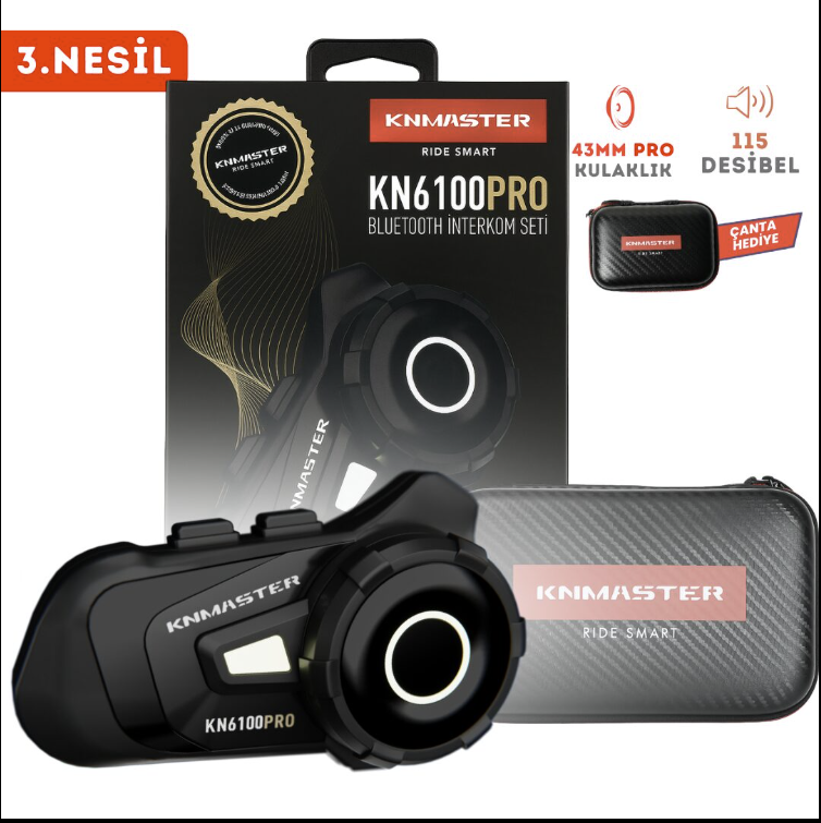 Knmaster KN6100 PRO KARBON Siyah - Bluetooth İnterkom Seti