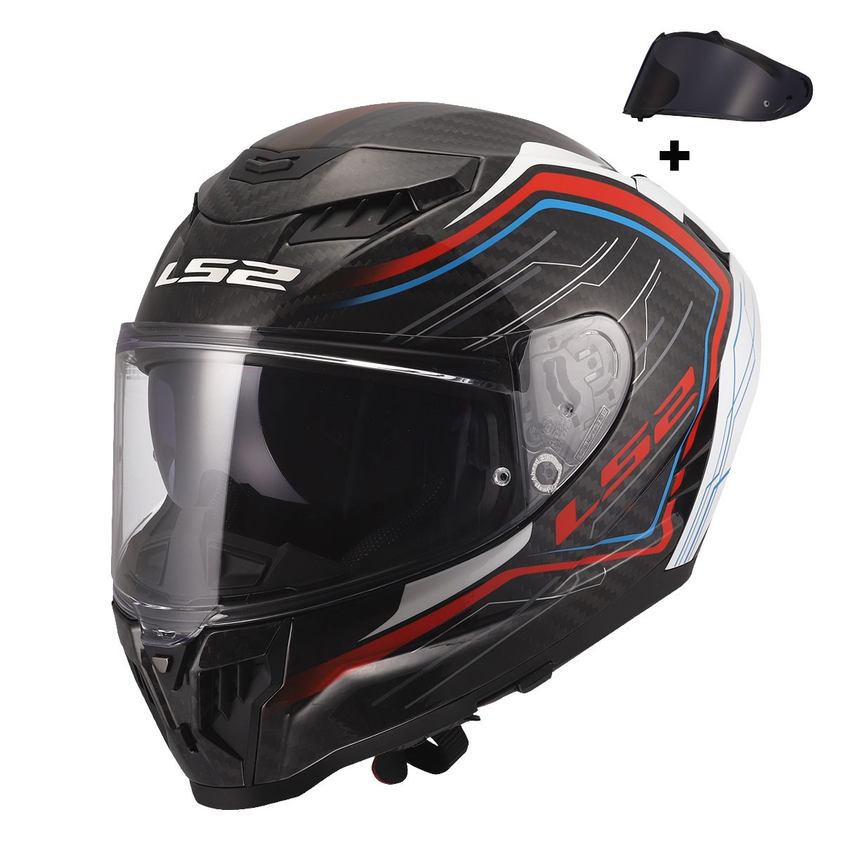 LS2 DRAGON KARBON SUBIC BEYAZ-MAVİ-KIRMIZI KASK