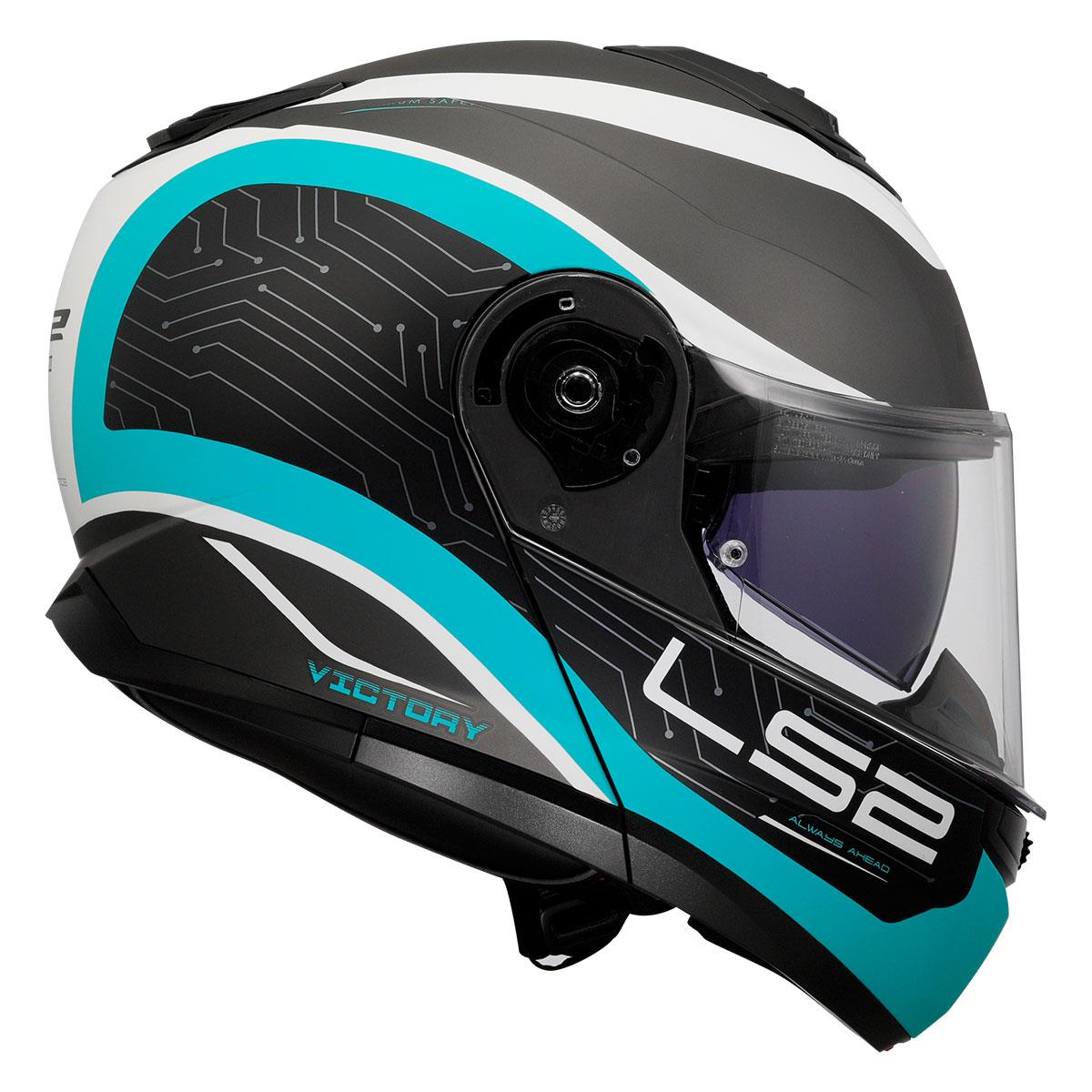 LS2 STROBE 2 VICTORY MAT TITANIUM-BEYAZ-METAL MAVİ KASK