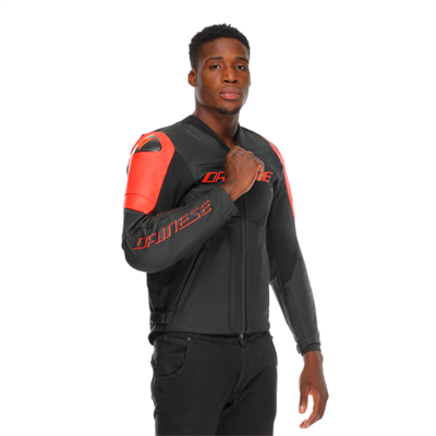 DAINESE CEKET RACING 5 LEATHER BLK BLK RED FLUO