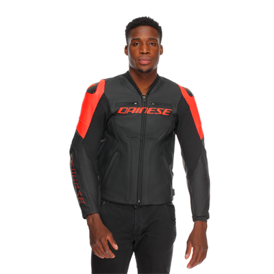 DAINESE CEKET RACING 5 LEATHER BLK BLK RED FLUO