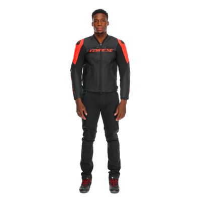 DAINESE CEKET RACING 5 LEATHER BLK BLK RED FLUO