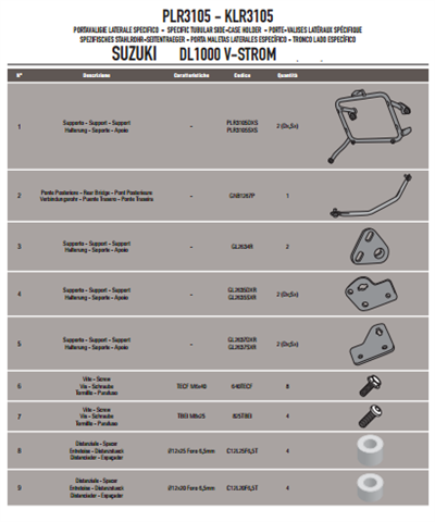 GIVI PLR3105 SUZUKI DL 1000 V-STROM (14-19) YAN ÇANTA TAŞIYICI
