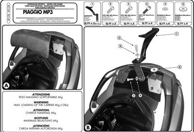 GIVI SR108 PIAGGIO MP3 125-250-300-400-500 (06-14) ARKA ÇANTA TAŞIYICI