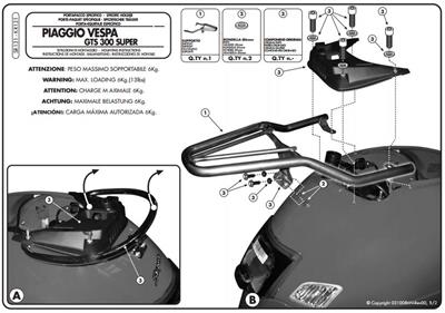 GIVI SR131 PIAGGIO VESPA GTS 125-300 SUPER (08-22) ARKA ÇANTA TAŞIYICI