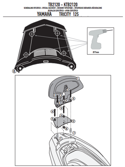 GIVI TB2120A YAMAHA TRICITY 125-155 (14-24) SISSYBAR