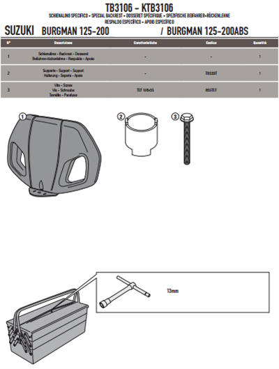 GIVI TB3106 SUZUKI BURGMAN 125-200 (06-13) - BURGMAN 125-200 ABS (14-21) SISSYBAR