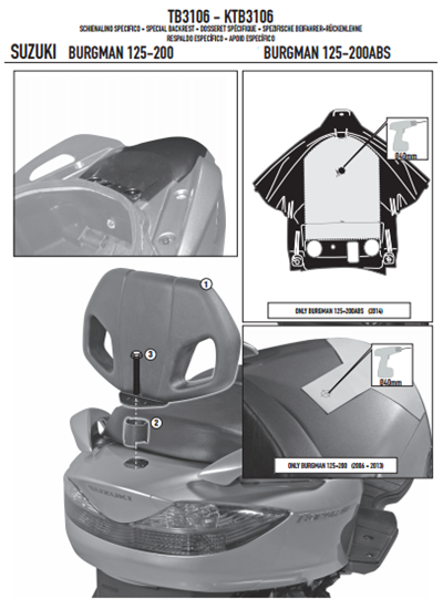 GIVI TB3106 SUZUKI BURGMAN 125-200 (06-13) - BURGMAN 125-200 ABS (14-21) SISSYBAR