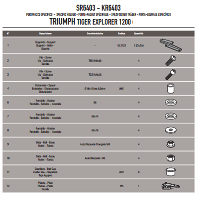 KAPPA KR6403 TRIUMPH TIGER EXPLORER 1200 (12-17) - TIGER 1200 (18) ARKA ÇANTA TAŞIYICI
