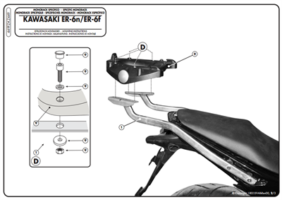 KAPPA KZ449 KAWASAKI ER-6N - ER-6F 650 (09-11) ARKA ÇANTA TAŞIYICI