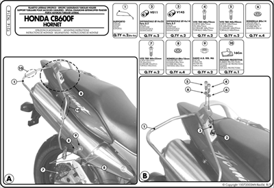 KAPPA TK214 HONDA CB 600 F HORNET - S (98-06) YAN KUMAŞ ÇANTA TAŞIYICI