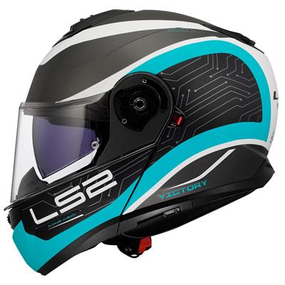 LS2 STROBE 2 VICTORY MAT TITANIUM-BEYAZ-METAL MAVİ KASK