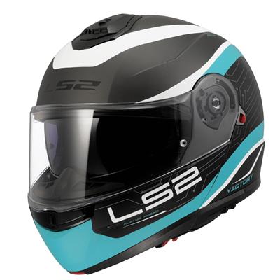LS2 STROBE 2 VICTORY MAT TITANIUM-BEYAZ-METAL MAVİ KASK