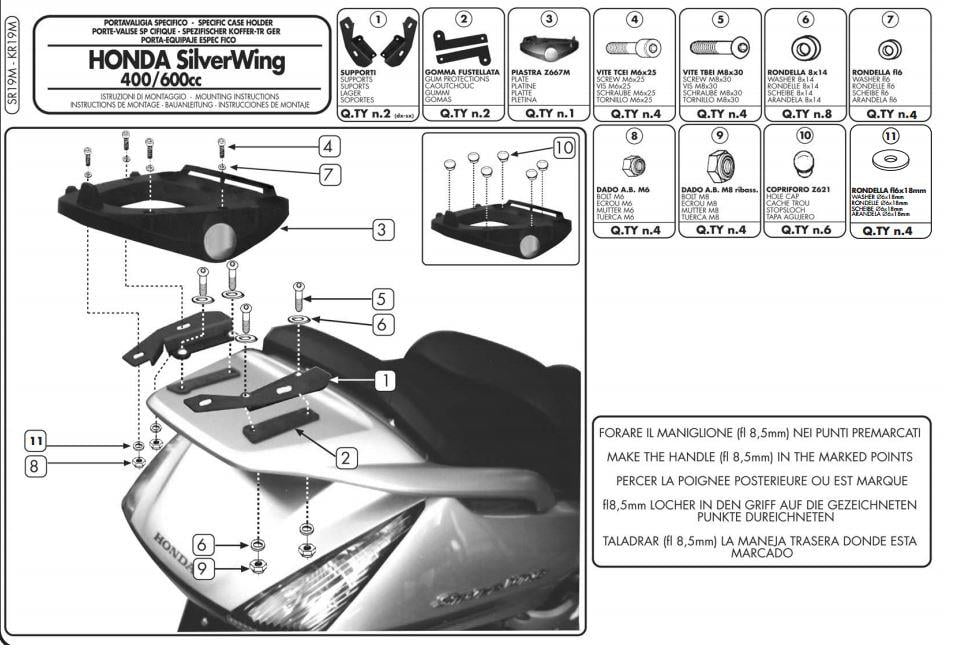 GIVI SR19M HONDA SILVERWING - ABS 400-600 (01-09) - SW-T 400-600 (09-17) ARKA ÇANTA TAŞIYICI