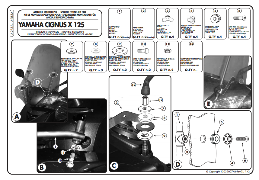 KAPPA A283AK YAMAHA CIGNUS X 125 (07-15) RÜZGAR SİPERLİK BAĞLANTISI