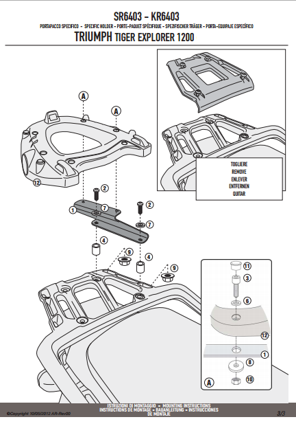 TRIUMPH TIGER EXPLORER 1200 2012 2013 KIT 2 VALIGIE LATERALI KGR46N + STAFFE