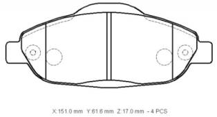 PEUGEOT 3008- 09/16; ÖN FREN BALATASI (KABLOSUZ)(DİSK) (151X61,6X17) (BRAMAX)