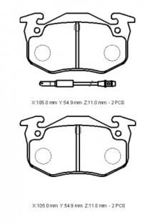 PEUGEOT 306- SD/HB- 00/01; ARKA FREN BALATASI (2 KABLOLU)(DİSK) (105X54,9X11)(BRAMAX)