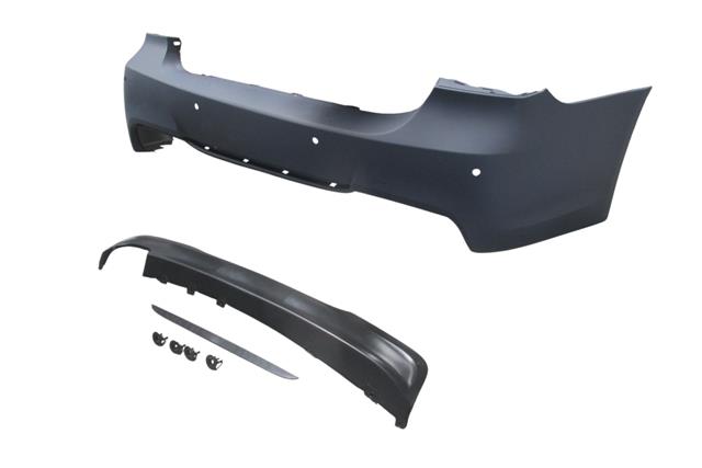 (YENİ ÜRÜN!!!)BMW 3 SERI- E90- 05/11; ARKA TAMPON ASTARLI (SENSÖR DELİKLİ/KARLIKLI/TEK EGZOSLU/ÇEK.KAPAKLI) M-TECH