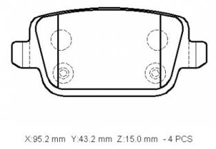 FORD KUGA- 08/12; ARKA FREN BALATASI 2.0/2.5 TDCI (DİSK)(95,2x43,2x15)(BRAMAX)