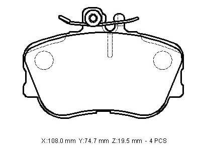 MERCEDES C CLASS- W202- 93/99; ÖN FREN BALATASI (KABLOSUZ) (DİSK)(108X74,7X19,5)(BRAMAX)
