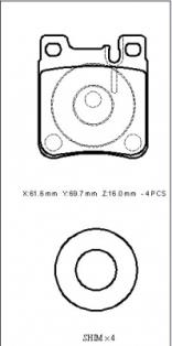 MERCEDES C CLASS- W208- 98/99; ARKA FREN BALATASI (KABLOSUZ)(DİSK) (61,6X69,7X16) (FMK)