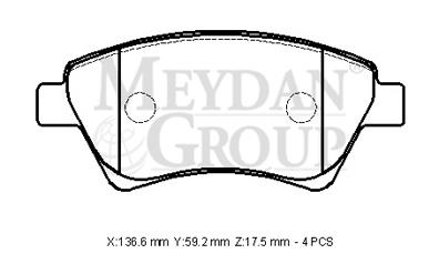 RENAULT SCENIC- 2- 03/07; ÖN FREN BALATASI (KABLOSUZ)(DİSK)(136,6X59,2X17,5)(FMK)