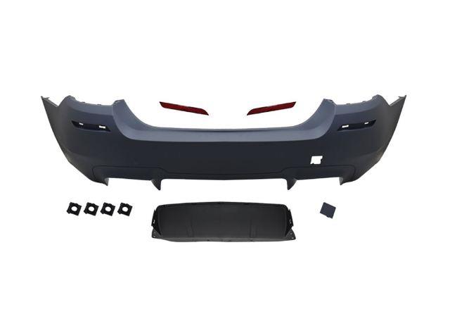 (YENİ ÜRÜN!!!)BMW 5 SERI- F10- 10/16; ARKA TAMPON KOMPLE ASTARLI (ÇİFT EGZ.DELİKLİ/KARLIKLI/REFLEKTÖRLÜ) M5