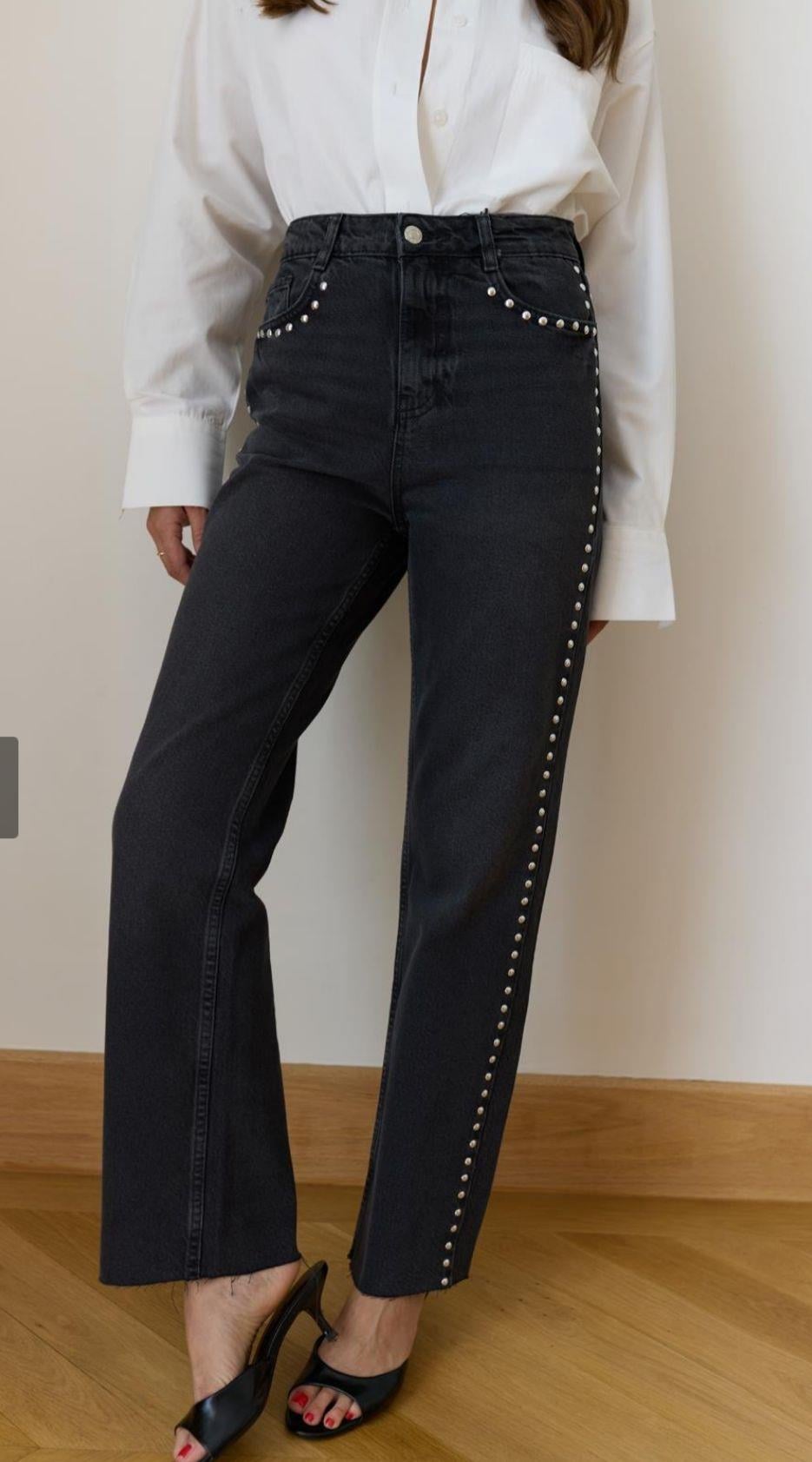 ZR Antrasit Zımba Detaylı Denim Jean