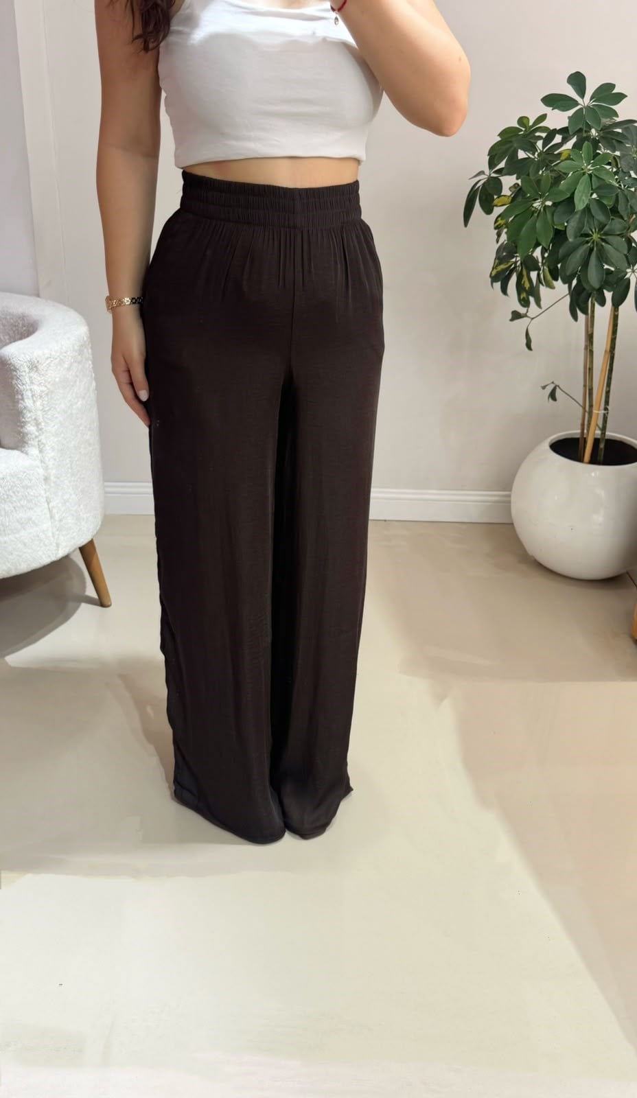Beli Lastikli Bol Paça Dökümlü Pantolon