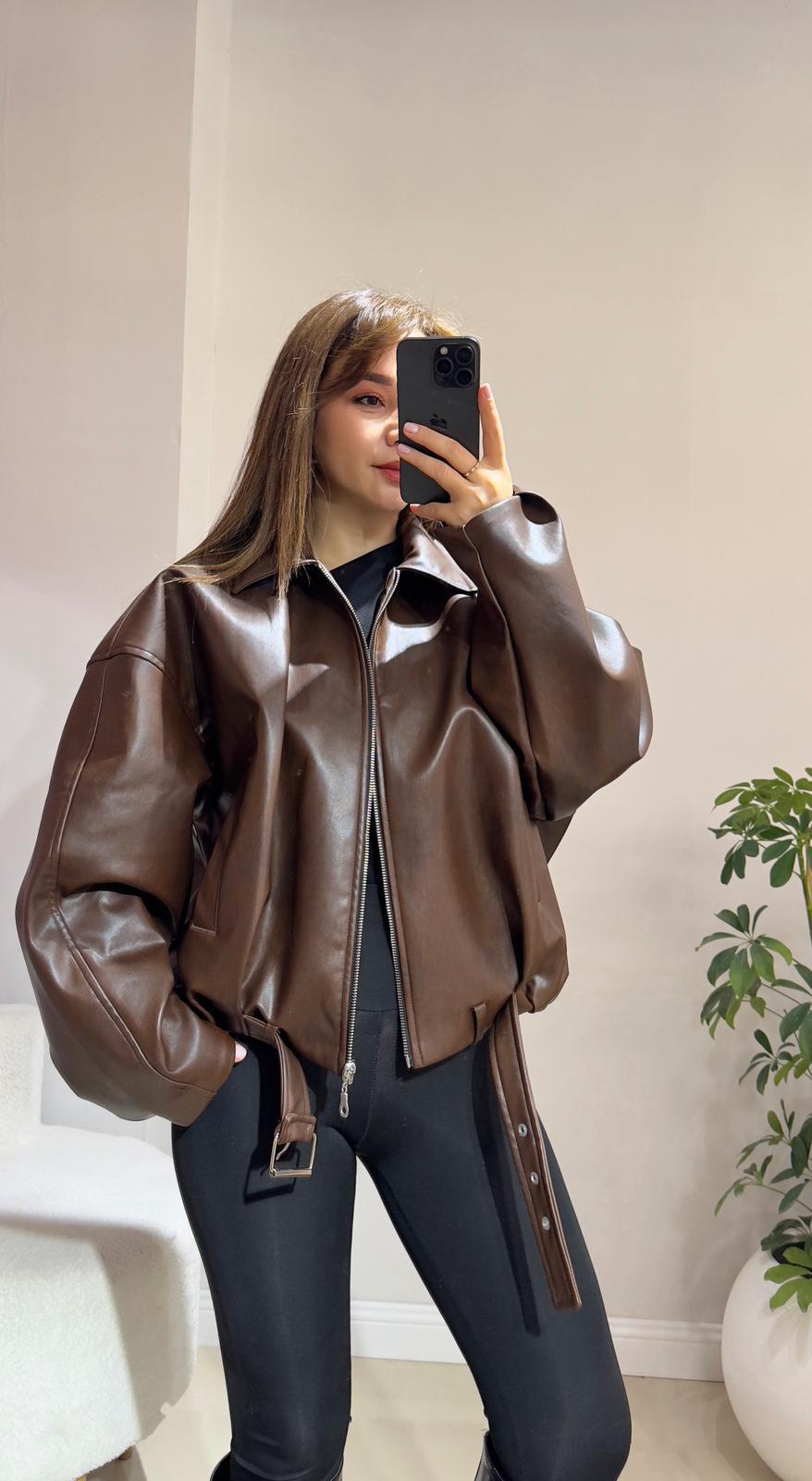 Bomber Oversize Deri Ceket