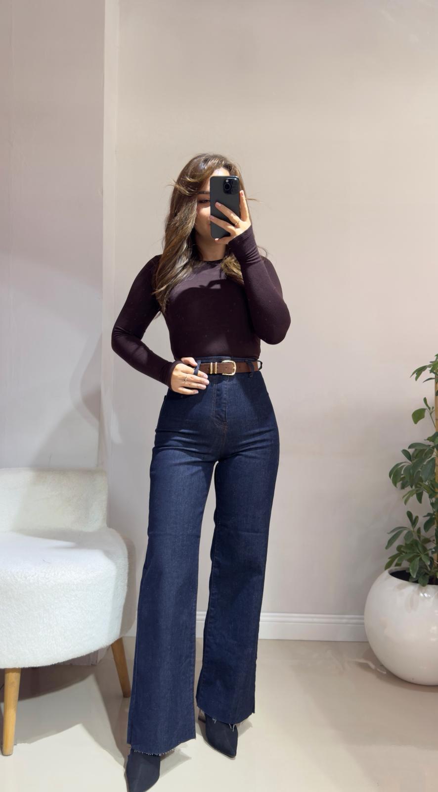 Kemerli Yüksek Bel Laci Jean